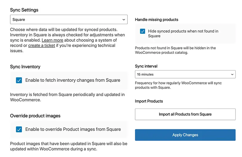 Square Woocommerce Sync Settings